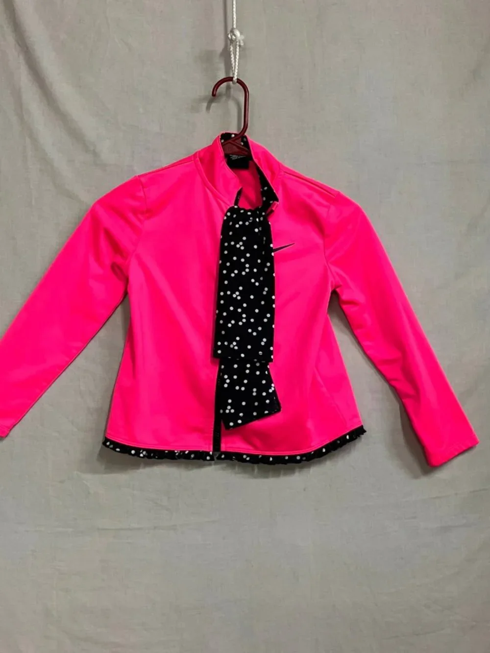 Nike 2 Piece Tracksuit Set Girls 6X/L Pink Jacket Black Polka Dot Leggings